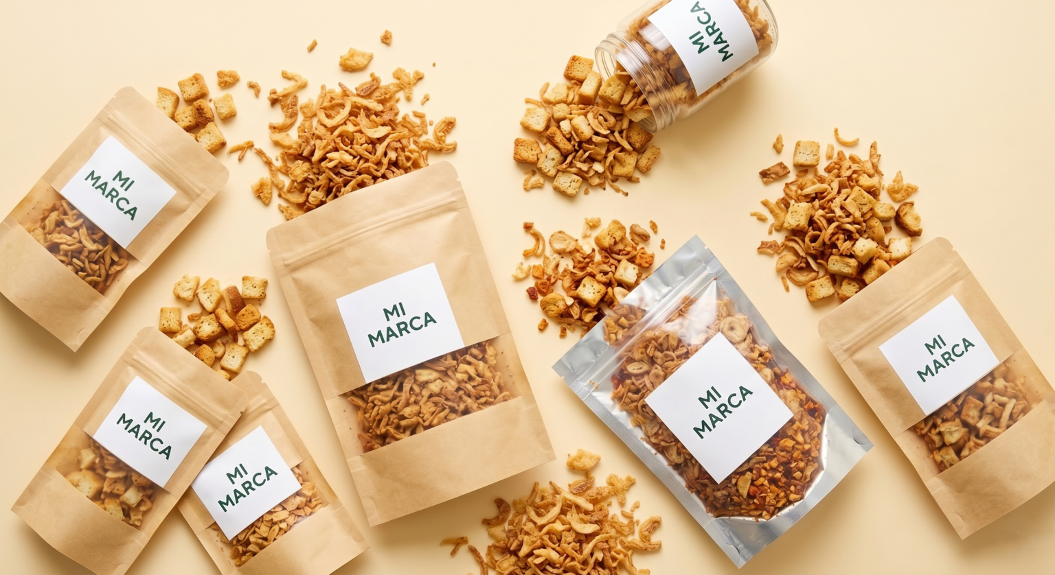 diferentes envases personalizados que contienen toppings